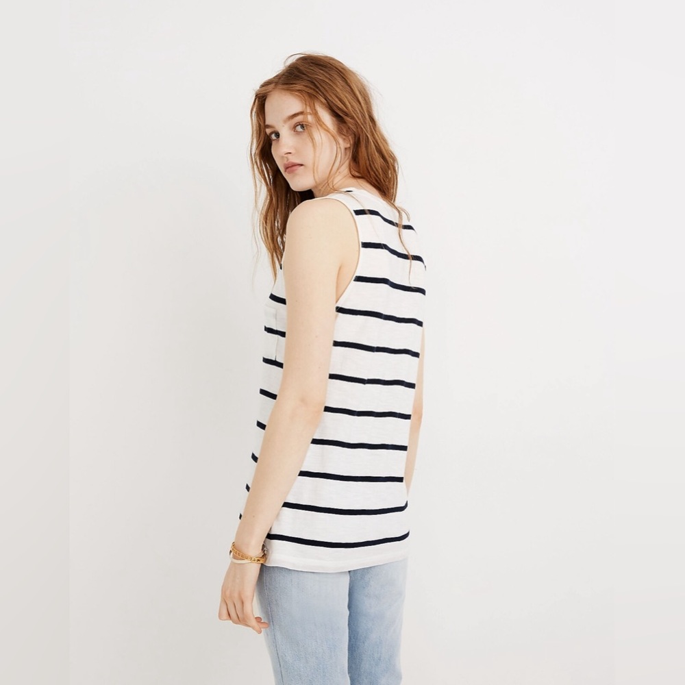 Whisper Cotton V-Neck Pocket Tank in Creston Stripe XS